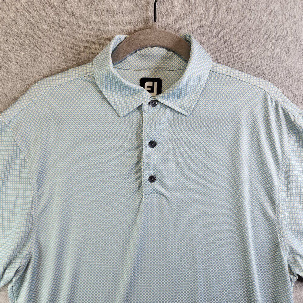 Footjoy Shirt Mens M Blue Geometric Golf Performance Weaver Ridge Stretchy FJ